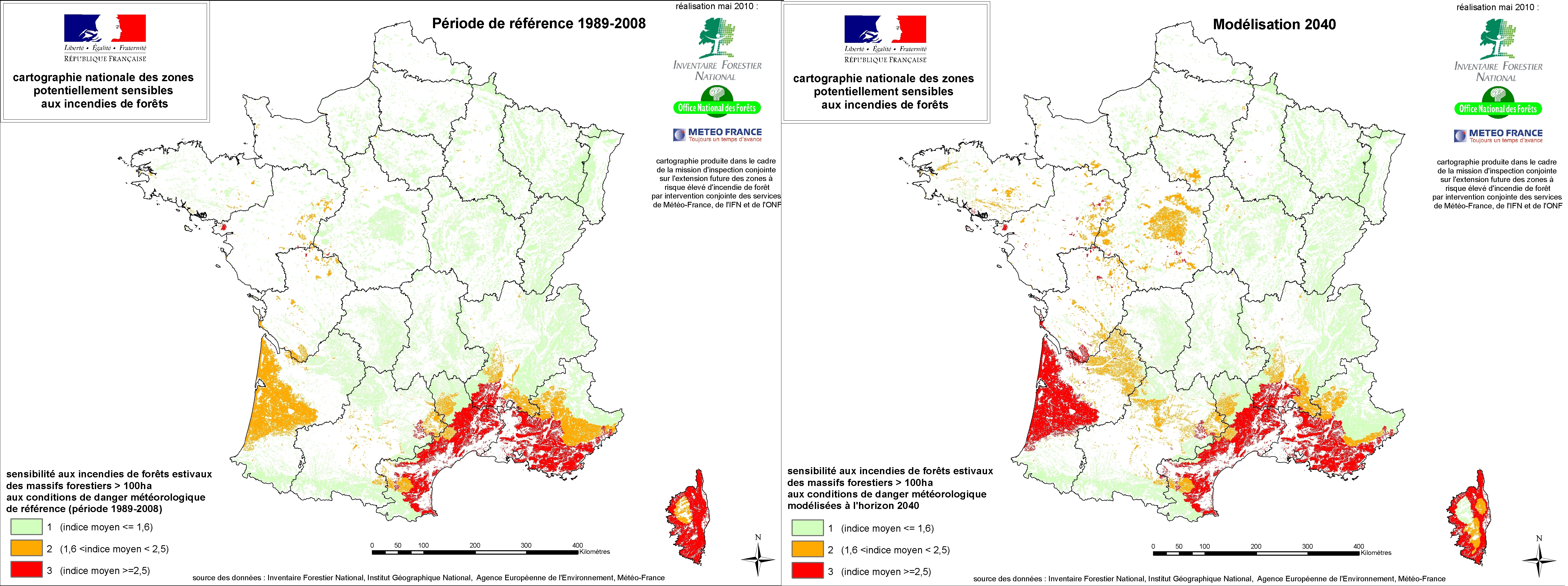 Evolution du risque de feu de forêt avec le réchauffement climatique en France